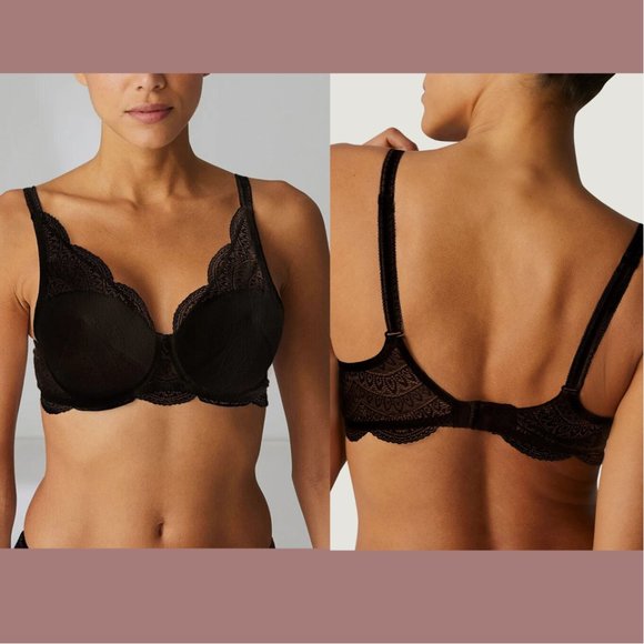 NWT $110‎ Simone Perele [ 40D ] Karma Underwire Lace Demi Bra in Black #6219 - Picture 3 of 11